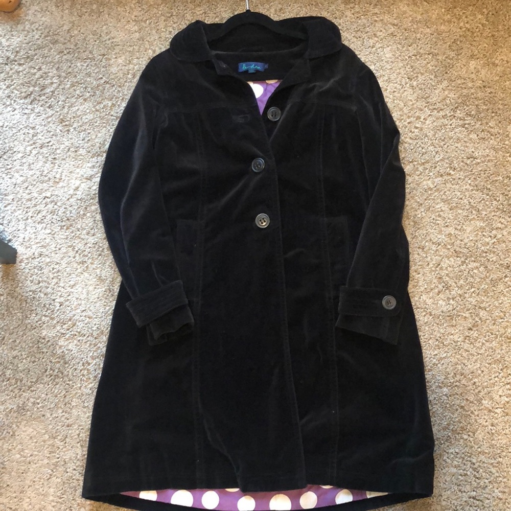 Boden Gwyn black velvet coat  jacket sz 8